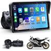 Wonsidary CarPlay Moto Senza Fili Compatibile con Apple CarPlay & Android Auto,Display Touch 5" IP67 Impermeabile con Doppio Bluetooth, Navigazione GPS,Controllo Vocale,Equalizzatore,Alimentazione USB/ACC