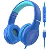 KONNAO Cuffie USB tipo C per bambini, con cavo, con microfono, regolabili, 85 dB/94 dB, volume limitato (blu navy/blu)