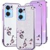 Kainevy Cover per Oppo Find X5 Lite Trasparente Glitter Floreale per Donne, Antiurto Protezione Custodia per Oppo Find X5 Lite Cover Silicone Brillantini Sottile Case Morbido Rosa (Viola-Argento)
