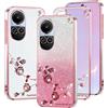 Kainevy Cover per Oppo Reno 10 Pro 5G Trasparente Glitter Bling per Donne, Belle Floreale per Oppo Reno 10 Pro Cover Silicone Brillantini 2 in 1 Separabile Antiurto Sottile Case Rosa (Rosa)