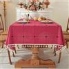 Pahajim Tovaglia Rettangolare in Cotone e Lino con Frange Tavolo Copritavolo Impermeabile Copertura Lavabile in Polvere da Cucina (Griglia rossa, Rettangolare/ovale, 140 x 180 cm, 4-6 posti)