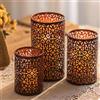 Romadedi Portacandela antivento in metallo, set da 3 pezzi, colore nero, oro, vintage, per candele, candele, portacandele a vento, per decorazione da tavolo, per esterni, orientale, soggiorno,