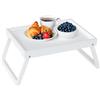 RRX Vassoio da letto con gambe pieghevoli, in bambù, per colazione a letto, per mangiare, servire o da usare come vassoio per computer portatile (Bianco)