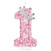 mciskin Candele a corona di compleanno per ragazze, decorazioni rosa per il primo compleanno per ragazza, candela glitterata numero 1 per torta, candele rosa con paillettes con corona per decorazioni