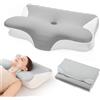 Restnature Cuscino ortopedico per cervicale - Cuscino in memory foam con regolazione in altezza per cuscino per chi dorme sul fianco, ergonomico, con 2 rivestimenti, bianco e grigio