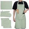 JEMIDI Set 1x Grembiule Cucina 2x Presine 1x Strofinaccio 1x Guanto - 100% Cotone Resistente - Idea Regalo Mamma Nonna - Certificazione CE per Protezione dal Calore - Verde Menta