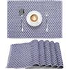JEMIDI Set di 6 Tovagliette Americane Lavabili Cotone - Tovaglietta Americana Stoffa - per Colazione Pranzo Merenda - Certificazione Oeko-Tex - a Coste con Motivo a Rombi - Blu
