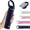 Exllena Borraccia Termica Piccola 300ml con Manico Regolabile- Mini Borraccia Termica con Coperchio in Acciaio Inox - Design Compatto e Portatile - Ideale per Sport, Viaggi e Bambini(Blu Scuro)