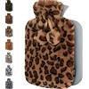 Qomfor Borsa Acqua Calda con Copertura Peluche - Morbida Copertura Premium - 1,8L Grande Capienza - Boule Acqua Calda per Alleviare il Dolore, Schiena - Stampa Leopardo Grigio Viola