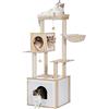 PAWZ Road Moderno albero per gatti in legno con armadietto, lettiera e spazioso condominio, grande posatoio e amaca, tiragraffi rivestito in sisal, beige