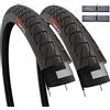 Fincci Set Coppia Copertoni 26x2.10 Pollici 54-559 Slick Pneumatici con Schrader Valvole Interne Camera d'Aria per Strada MTB Montagna Ibrida Bici Bicicletta con 26 MTB