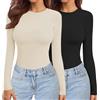 Ekouaer Donna Confezione da 3 Maglie a Maniche Lunghe Girocollo Camicie Termiche Set Elasticizzato Aderente Sottoscrubs Layer Tee, Nero + Bianco XL