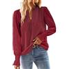TUUHAW Maglia Donna Autunno Camicia Lunga con Scollo a V Boho Pizzo Casual Taglia Forte Top Elegante Maniche a Balze Camicie Colore Puro Allentate Basic Bluse Tunica Fucsia 5XL