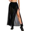 JasGood Gonna da donna 2 in 1 in rete trasparente, gonna in tulle nero con paillette con shorts glitterati a vita alta maxigonna per streetwear, clubwear e festival musicali, L
