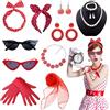 Grantop Set di accessori da donna anni '50, 12 pezzi - Rockabilly, accessori per costume retrò anni '50, con sciarpa in chiffon, guanti, collana di perle, orecchini per carnevale e feste a tema