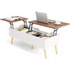 RELAX4LIFE Tavolino da Caffè Sollevabile con Portaoggetti, Tavolino Salotto, con Piano a Doppia Alzata e Scomparti Nascosti, 5 Gambe in Metallo, 111×48×40-54cm, per Soggiorno, Max 75kg (Noce)