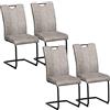 HOMCOM Set di 4 sedie da pranzo con rivestimento in microfibra, gambe a sbalzo in acciaio e maniglia sedia da cucina con schienale grigio
