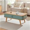 [en.casa] Tavolino Centrale da Salotto con Scomparto Chiuso Tavolo Basso da Caffè con 2 Ante Scorrevoli da Soggiorno in Bambù 100 x 50 x 40 cm - Colore Naturale/Azzurro