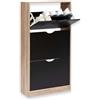 OWIJI Scarpiera Salvaspazio Slim 3 Ripiani Nera Rovere MDF Doppia Profondità Ante a Scomparsa Design Moderno 60 x 119 x 23,3 cm Ingresso Camera