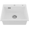 Ciounmb Lavabo 50 x 45 cm, lavello da cucina, 1 vasca + set di scarico, lavello da incasso, pietra al quarzo, resistente alle macchie, facile da pulire (bianco)