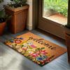 Brubaker Zerbino per Esterni e Interni - Welcome - 45 x 75 cm - Tappeto in 100% Fibra di Cocco con Prato Fiorito, Antisporco e Antisdrucciolo - Impermeabile - Ideale per Porta d'Ingresso - Marrone