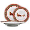 Maison Tortorà ARCA, Set di 18 Piatti Natalizi, Servizio per 6 Persone in Porcellana, per Lavastoviglie e Microonde, Resistenti e Duraturi, con Decoro Slitta di Natale, Idea Regalo, in Diverse Misure