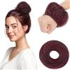 Elailite Chignon Finto Per Capelli Liscio Posticci Capelli Veri Spettinato Con Elastico Hair Bun Extension 17g # Nero Naturale + Rosso Borgogna