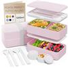 Umami Porta Pranzo Lunch Box Ermetico 4 Scomparti e Posate, Sicuro per Microonde, Lavastoviglie, Portapranzo Ufficio Bento Lunchbox Prova di Perdite per Adulti, Schiscetta Pranzo, Rosa Kawaii, 1200 ml