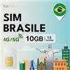 travSIM SIM Brasile | 10 GB di dati mobili con velocità 4G/5G | Connessione internet affidabile per Google, Facebook, WhatsApp e altro ancora | Il piano SIM Brasile è valido per 15 giorni