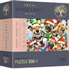 Trefl - Puzzle di Legno: Cani di Natale - 500+1 Pezzi, Wood Craft, Forme Irregolari, 50 Figure Natalizie, Puzzle Moderno di Qualità, Fai Da Te, Divertimento per Bambini dai 12 Anni in Su