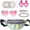 TUONYIS Set di 17 accessori per travestimenti da donna, anni '80, anni '90, colori fluo, set di accessori per costumi con marsupio, cuore, occhiali, braccialetto, orecchini, per feste a tema discoteca