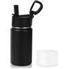 Volhoply Bottiglia d'acqua isolata in acciaio inox da 14 oz con coperchio di paglia e barca in silicone, 410 ml, senza BPA, facile da usare per ragazzi e ragazze tazze (nero, 1