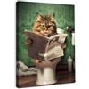 Dazzlewall Incorniciato Divertente Gatto Arte della Parete Decor Gatto in Toilette Lettura Giornale, Vintage Canvas Arte Murale per Bagno Toilette Arredamento 12x16 pollice