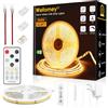 Wefomey Striscia LED COB da 10 m, luce bianca calda, 3000 K, dimmerabile, 24 V, flessibile, con alimentatore di rete e telecomando RF, CRI>90, luce da incasso luminosa per TV, cucina, decorazione fai da te