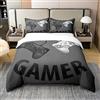 Homewish Copripiumino 240 x 260 Gaming Grigio, 100% cotone naturale, set da letto per videogiochi, set di biancheria da letto, controller di gioco, bianco nero, regalo per ragazzi e ragazze, giovani, morbido