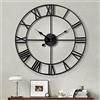 Maxstar Numeri romani moderni Orologi da parete,vintage,di grandi dimensioni,silenzioso senza ticchettio,in metallo,rotondo per soggiorno Decor-Nero 60 cm