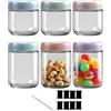 Homshsjhkis 6 Pcs Barattoli Vetro con Coperchio, Barattoli Conserve, Vasetti Marmellata Trasparente, Confezione Bicchieri Overnight Oatmeal, Riutilizzabili per Conservare Avena, Yogurt, 300ml e 480ml