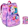 PRESTIGE & DELUXE Zaino Scuola Sj Gang Fable Journey Unicorno alato estensibile By Seven per elementari bambina + Astuccio 3 piani completo cancelleria + 7 penne a scatto e portachiave pailettes