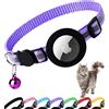 Dgerp Collare Gatto Airtag, Collare Gatto con Custodia per Air Tag(Viola) | Fibbia Antistrozzo a Sgancio Rapido,Collare Riflettente,Campanellino,Adatto a Gatti di Tutte Le Taglie,GPS AirTag Non Incluso