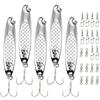 VOSSOT 25 pcs esche artificiali spinning - 5 esche da pesca in metallo argentato da 20 g con ami a tre punte e 20 accessori per artificiali spinning mare predatori per pesca in mare e in acqua dolce