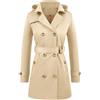 Yuson Girl Trench Donna Doppiopetto Cappotto Classico Trench Impermeabile con Cappuccio Leggero Parka Windbreaker Giacche Primaverile Autunnale Antivento Trenchcoat con Cintura(Cachi, XL)
