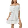 Flwydran Camicia da notte da donna, in cotone, lunghezza al ginocchio, senza spalline, abito da notte, bianco, L
