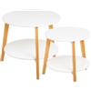 DRW Set di 2 tavolini rotondi in legno MDF bianco e naturale
