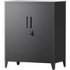 LVSTEEL Armadio Multifunzionale con Serratura, Armadietto 2 Ante, Armadio Ufficio, Dotato di 2 Ripiani Regolabili in Altezza, Nero, 100×80×40 cm