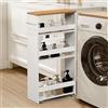 FetiNes Carrello per Nicchia con Ruote, 4 Livelli, Servizio Stretto Salvaspazio, Carrello da Cucina Bagno Sottile Multiuso 40x20x80cm,Rovere Chiaro+Bianco
