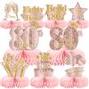 Voxisroma 9 decorazioni per 80° compleanno, decorazione per 80° compleanno, donne, oro rosa, a nido d'ape, centrotavola per compleanno, 80° compleanno, decorazione per le donne, per il compleanno