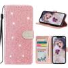 EuoDuo Compatibile con Samsung Galaxy A52s 5G Cover Libro Ragazza Glitter Custodia in PU Pelle Luccicante Portafoglio con Porta Carte Magnetica Protettive Wallet Case - Oro rosa