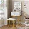 YU YUSING Toeletta Trucco con 10 Luci LED, 3 Colori, Tavolo da Trucco con Specchio e Sgabello, 2 Cassetti e 1 Ripiani Aperto, Supporto per Asciugacapelli, Postazione per Camera da Letto Soggiorno, Oro
