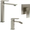 Parama Set miscelatori: lavabo alto bidet senza scarico e incasso doccia monocomando nickel spazzolato | Ingrid