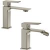 Parama Coppia miscelatori lavabo bidet senza scarico slim nickel spazzolato | Ingrid